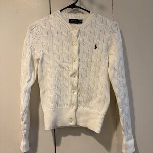 Ralph Lauren Cable-Knit Cotton Crewneck Cardigan White Size XS